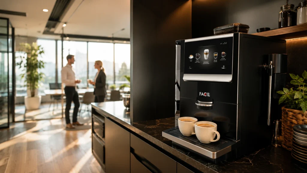 Zakelijke koffiemachine in modern kantoor van klant Pinnacle